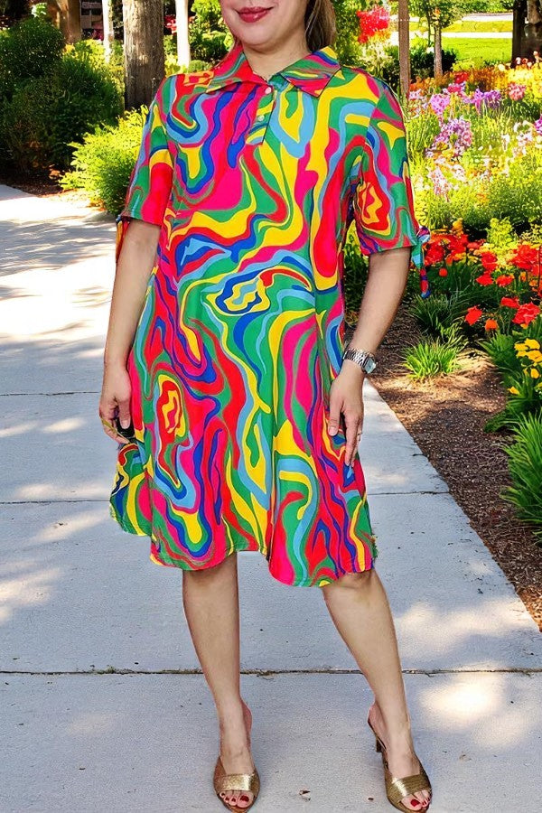 Shop Women's dress Multi color pattern printed w/short sleeves & bow YMY15971 (CS6)