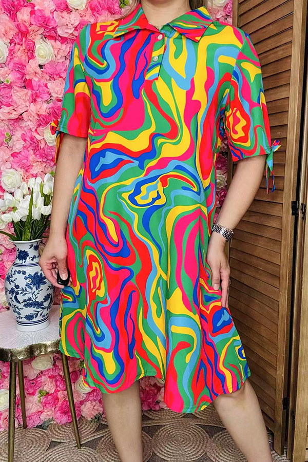 Shop Women's dress Multi color pattern printed w/short sleeves & bow YMY15971 (CS6)