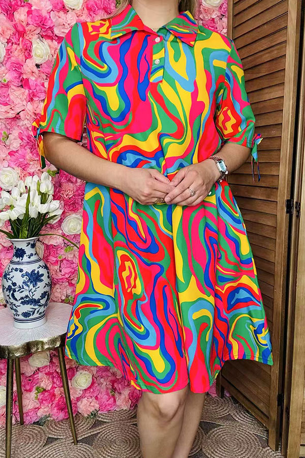 Shop Women's dress Multi color pattern printed w/short sleeves & bow YMY15971 (CS6)