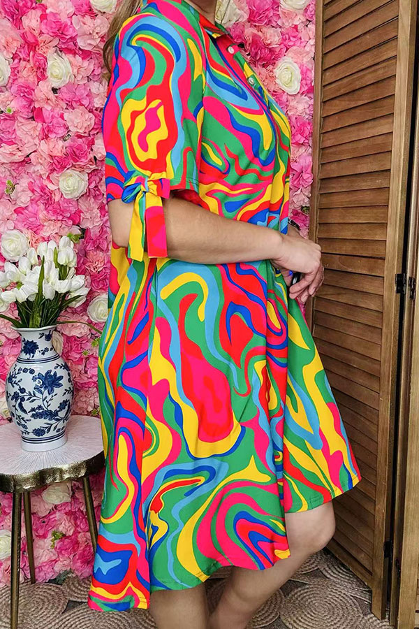 Shop Women's dress Multi color pattern printed w/short sleeves & bow YMY15971 (CS6)