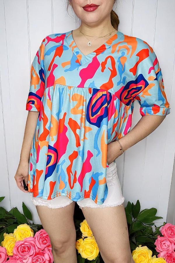 Buy Multi color prints baby doll & short sleeve women blouse BQ15955 (BS3)