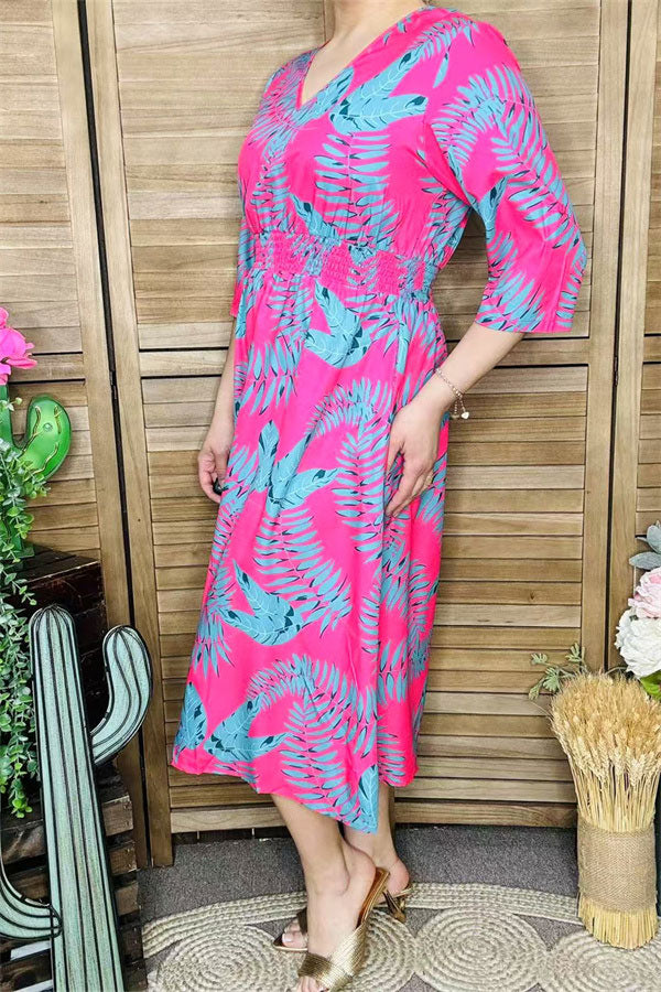 Shop Women dress w/Fuchsia midi dress & 3/4 sleeve and pockets GJQ15990 (AS3)