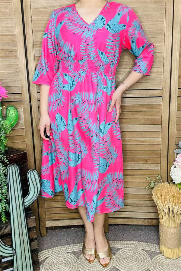 Shop Women dress w/Fuchsia midi dress & 3/4 sleeve and pockets GJQ15990 (AS3)