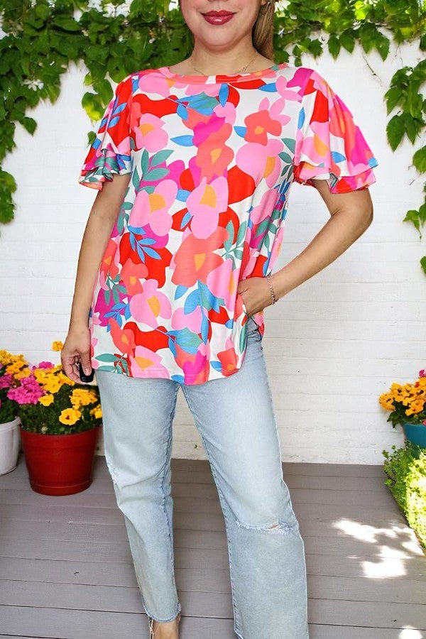 Women blouse Multi color floral printed bell short sleeve top XCH16212  GS5