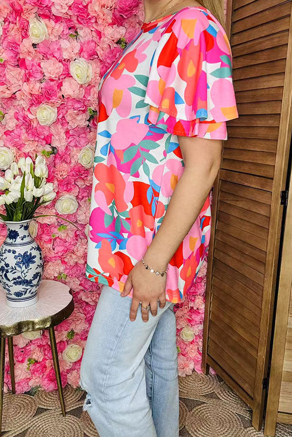 Women blouse Multi color floral printed bell short sleeve top XCH16212  GS5