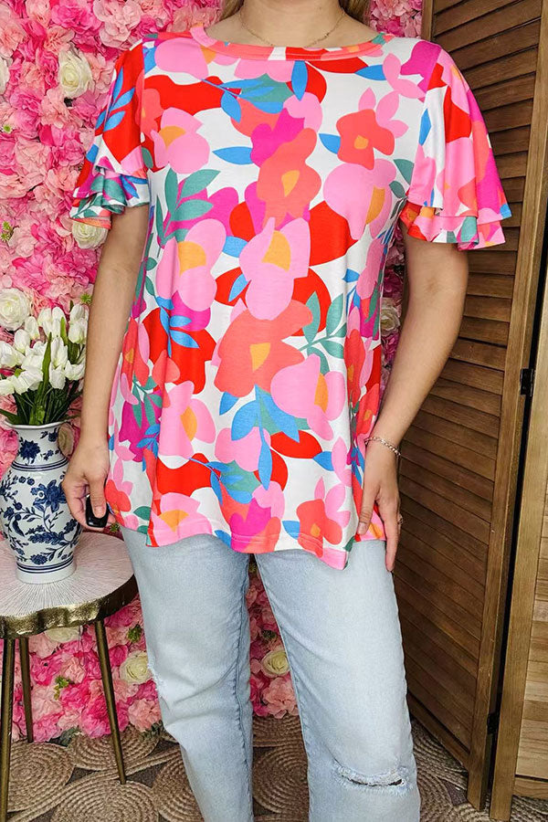 Women blouse Multi color floral printed bell short sleeve top XCH16212  GS5