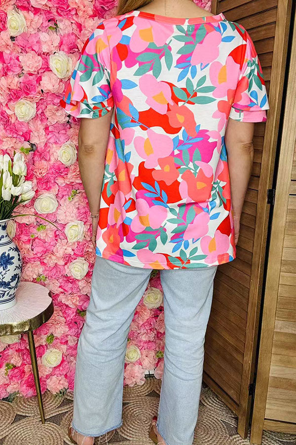 Women blouse Multi color floral printed bell short sleeve top XCH16212  GS5